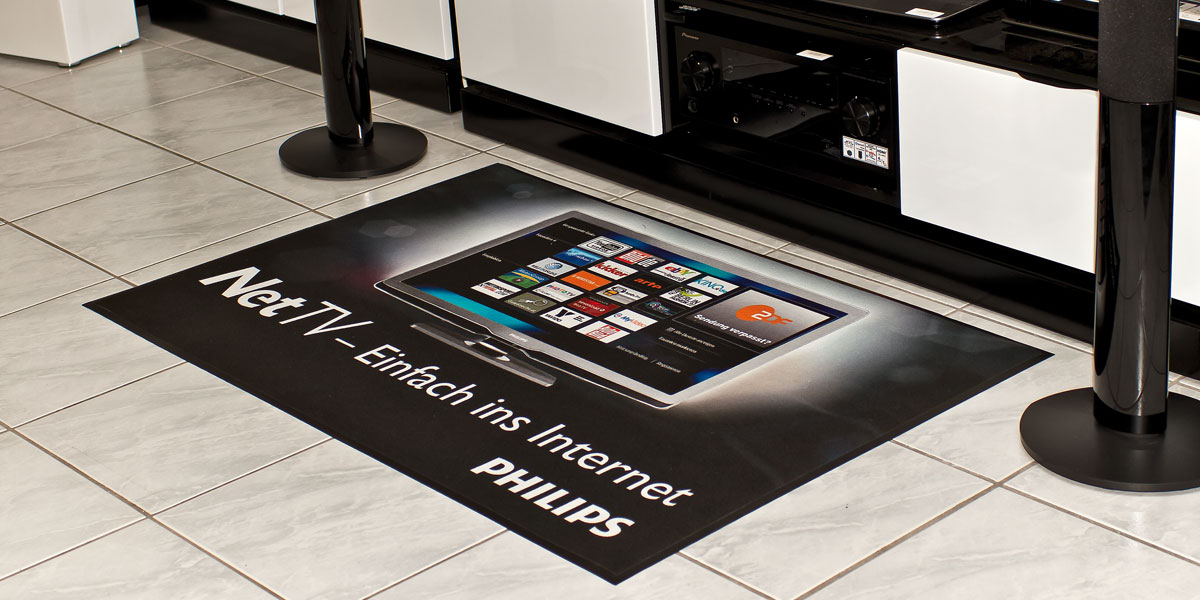Ad-Mat Floormat - custom printed mat promoting Philips NetTV system