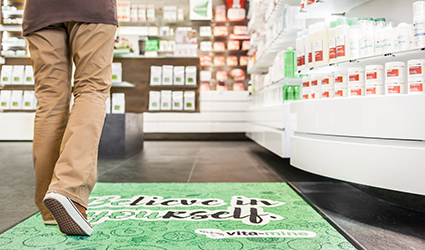 Jet-Print - custom mat with printed SABO logo (John Deer) promoting lawn mowers